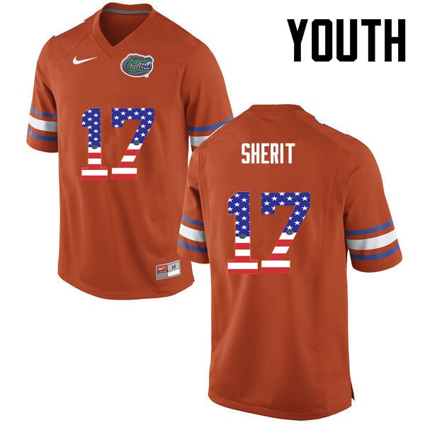 Florida Gators Youth #17 Jordan Sherit College Football USA Flag Fashion Orange